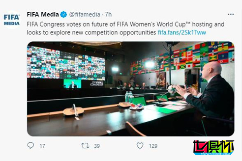 FIFA：世界杯改两年一届可行性调研，166票赞成
�	、22票反对