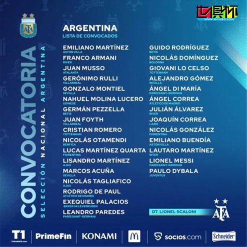 阿根廷足协官方公布世预赛大名单，梅西领衔
，迪巴拉回归